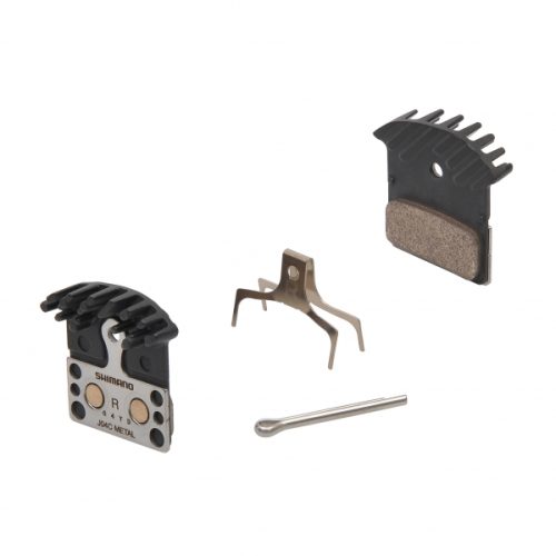 Pastillas de freno de disco Shimano J04C metálicas con aletas de refrigeración para MTB, compatibles con XTR, XT y SLX de 4 pistones. Juego de pastillas sinterizadas de alta potencia, gran durabilidad y resistencia al calor, incluye muelle y pasador.