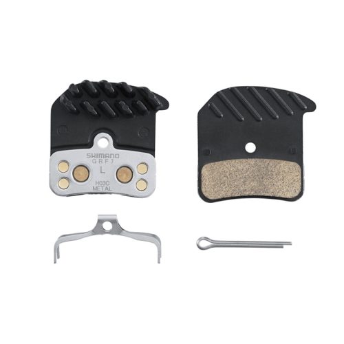 Pastillas de freno de disco Shimano H03C metálicas con aletas de refrigeración para MTB, compatibles con Saint, Zee y Deore XT de 4 pistones. Juego de pastillas sinterizadas de alta potencia y resistencia al calor, incluye muelle y pasador.