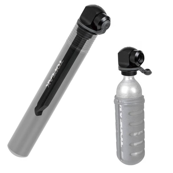 Mini Bomba Topeak Two Timer X para uso en mountain bike y carretera. Con desmontable incluido y cabezal para cartuchos de co2