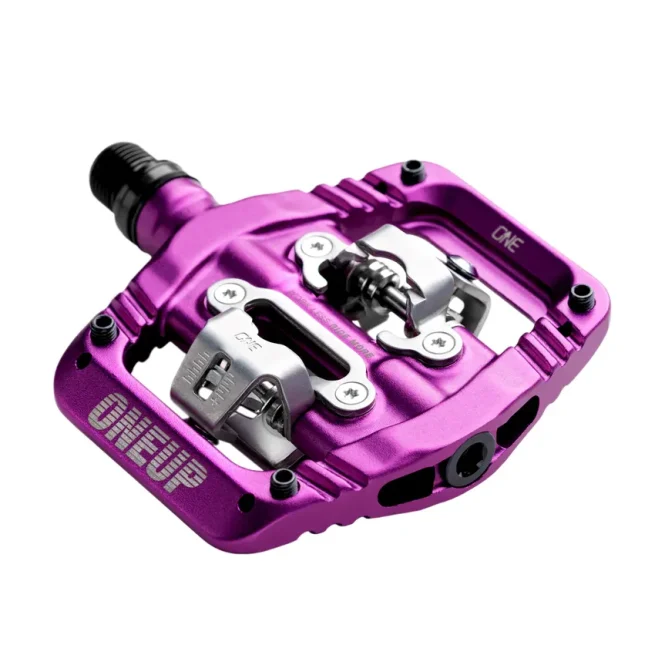 pedales oneup clip purpura para MTB, plataforma amplia, ajuste de tensión y compatible con SPD