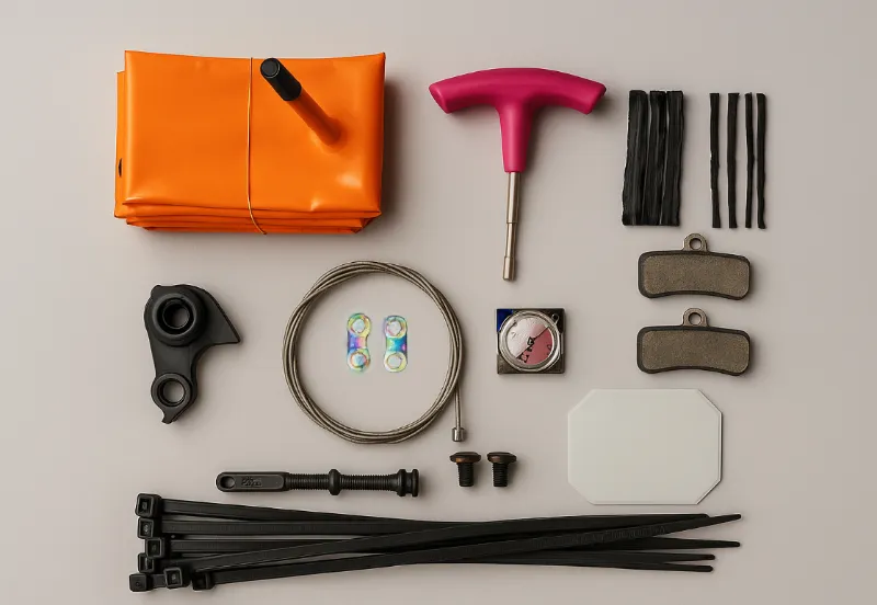 Kit de mechas tubeless con aplicador en T, lámina plástica y válvula sobre mesa