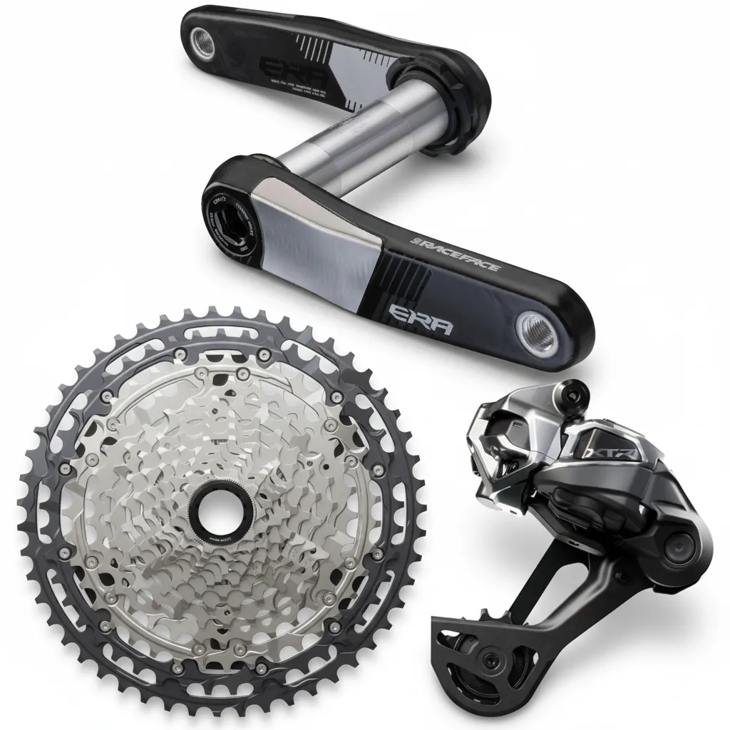 transmision para mountain bike y ebike, mecánica y electrónica, bielas , platos, cassettes, pulsadores, mandos, cambios