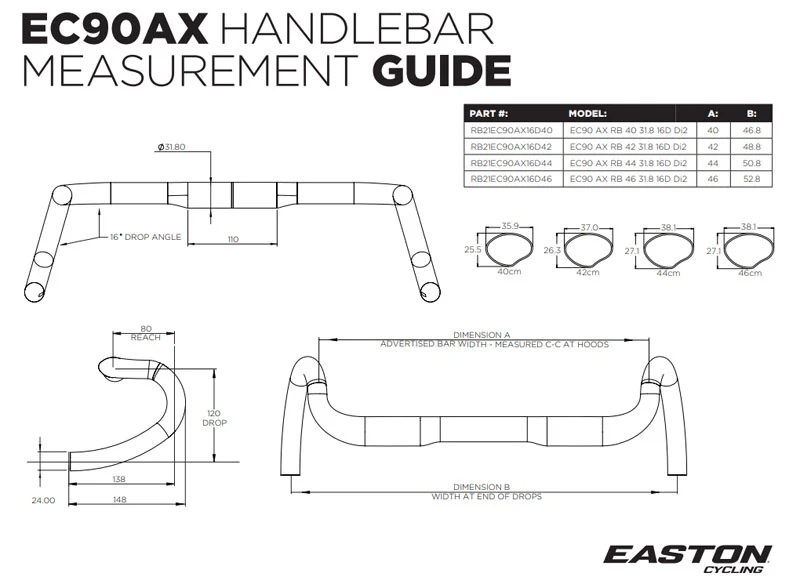 tabla medidas easton ec90 ax
