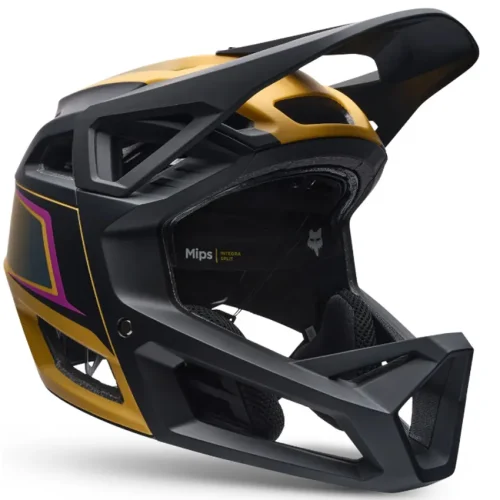 Casco integral Fox Proframe RS Heatstack Dark Yellow para mtb, enduro y dh, vista lateral