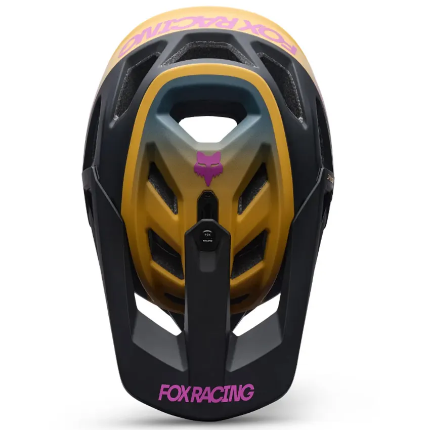 Casco integral Fox Proframe RS Heatstack Dark Yellow vista desde arriba
