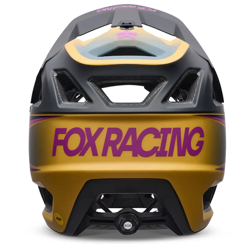 Casco integral Fox Proframe RS Heatstack Dark Yellow vista posterior